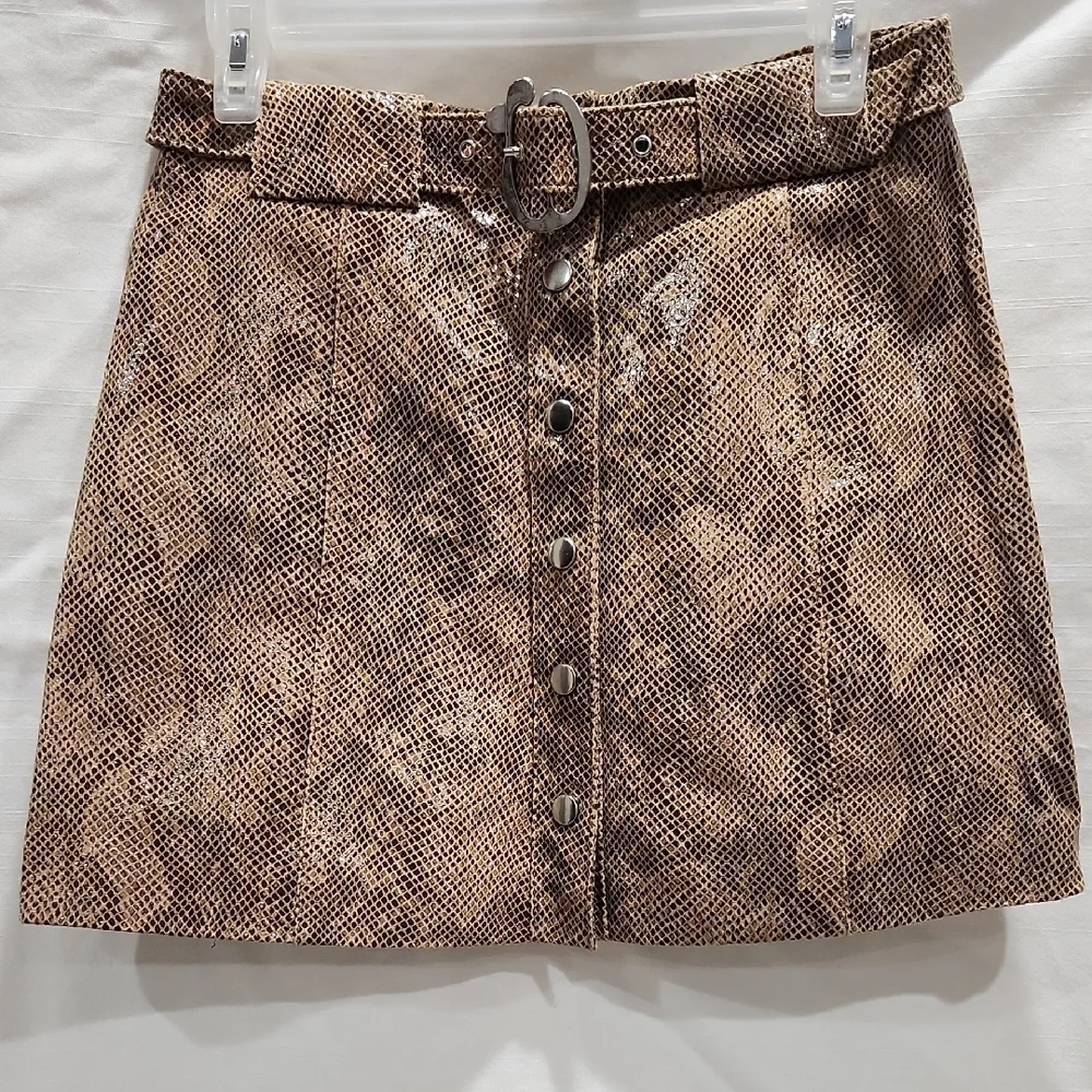 Zara Tan Patterned Mini Skirt Snake Print